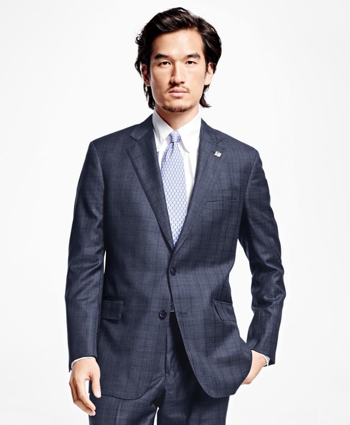 Brooks Brothers Men's Regent Fit Saxxon Wool Multi Windowpane 1818 Suit