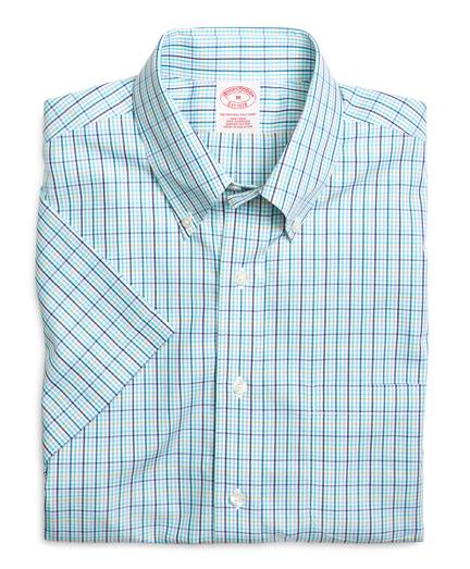 Brooks Brothers Supima Cotton Non-iron Regular Fit White Multi Check Short-sleeve Sport Shirt