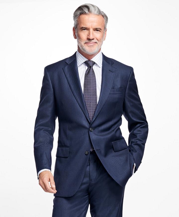 Brooks Brothers Men's Madison Fit Saxxon Wool Double Pinstripe 1818 Suit