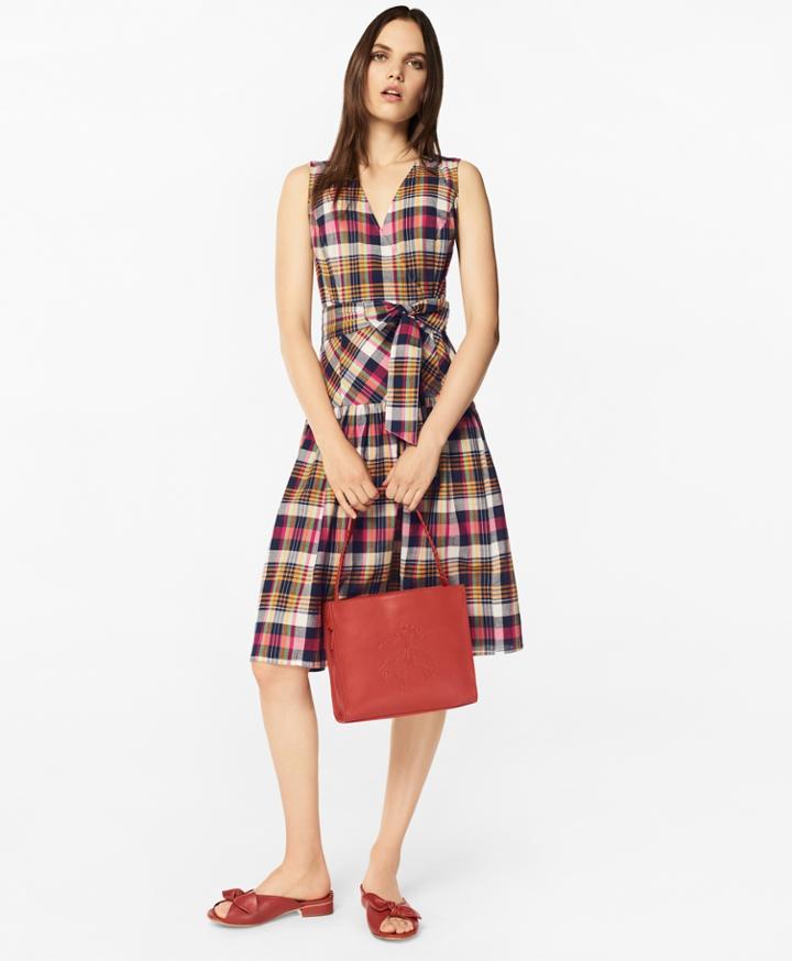 Brooks Brothers Women's Petite Madras Cotton Faux Wrap Dress