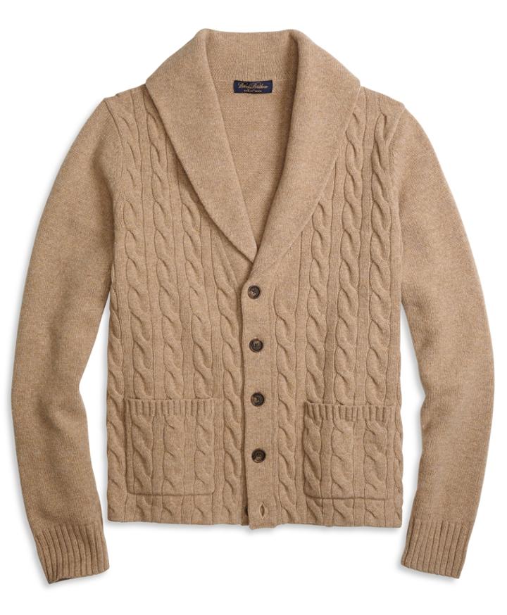 Brooks Brothers Men's Saxxon Wool Shawl Collar Cable Cardigan