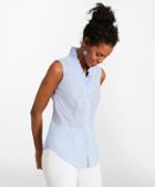 Brooks Brothers Non-iron Checked Cotton Poplin Ruffle-collar Sleeveless Blouse