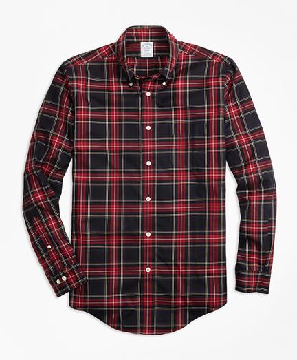 Brooks Brothers Non-iron Regent Fit Black Stewart Tartan Sport Shirt