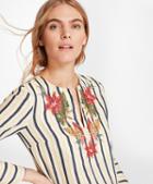 Brooks Brothers Floral-embroidered Striped Linen Tunic