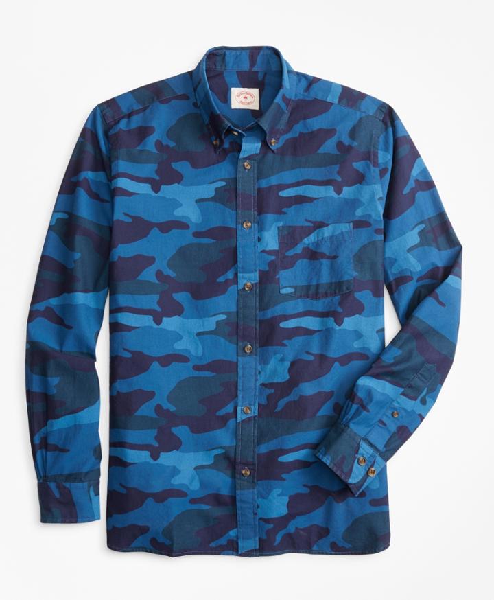 Brooks Brothers Men's Indigo-dyed Camo-print Chambray Sport Shirt
