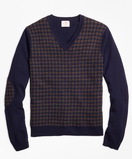 Brooks Brothers Houndstooth Lambswool V-neck Sweater
