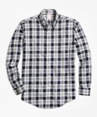Brooks Brothers Men's Non-iron Madison Fit Navy Heathered Plaid Sport Shirt