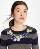 Brooks Brothers Women's Floral-embroidered Striped Silk-cashmere Sweater