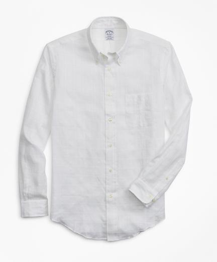 Brooks Brothers Regent Fit Textured Windowpane Irish Linen Sport Shirt