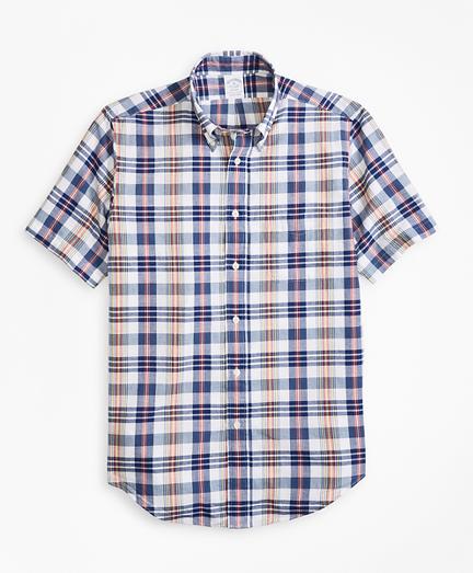 Brooks Brothers Regent Fit Blue And Red Madras Short-sleeve Sport Shirt