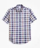 Brooks Brothers Regent Fit Blue And Red Madras Short-sleeve Sport Shirt