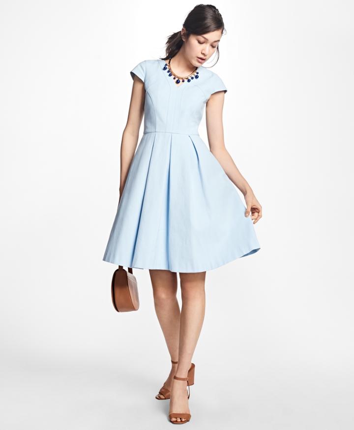 Brooks Brothers Women's Petite Pleated-stretch Cotton V-neck Dress
