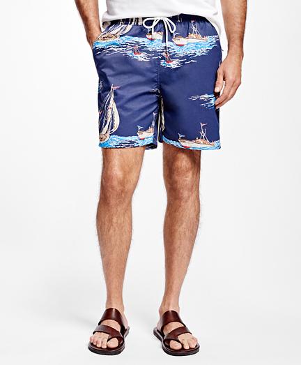Brooks Brothers Montauk 6 Sailboat Print Swim Trunks