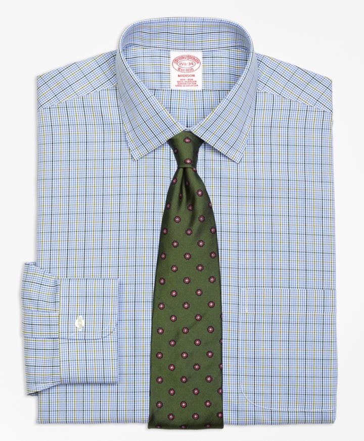 Brooks Brothers Men's Non-iron Regular Fit Gingham Overcheck Dress Shirt