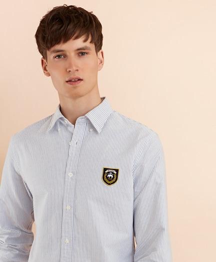 Brooks Brothers Striped Oxford Elbow Patch Sport Shirt