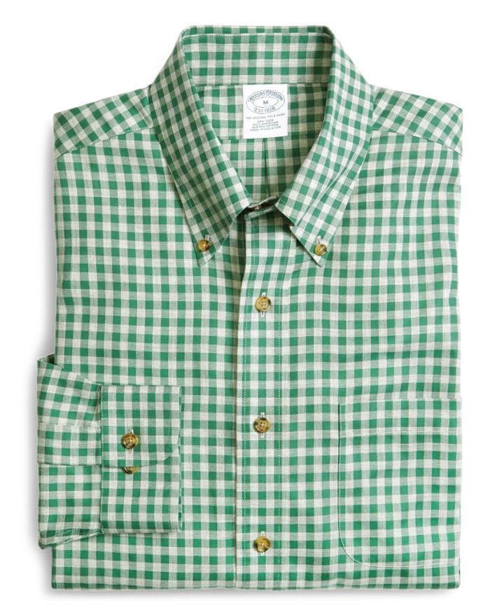 Brooks Brothers Men's Supima Cotton Non-iron Slim Fit Heather Gingham Sport Shirt