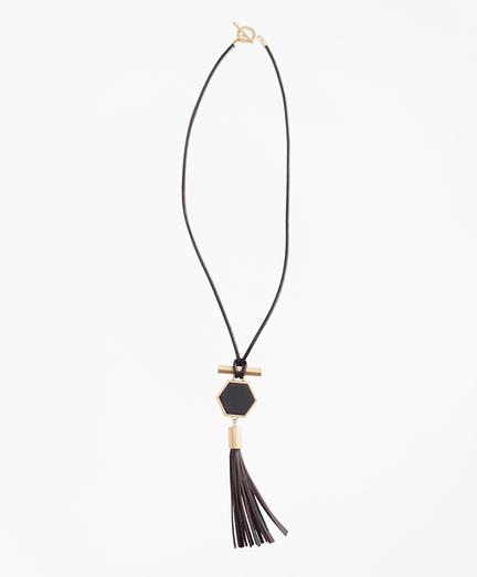 Brooks Brothers Leather Hexagon Tassel Pendant Necklace