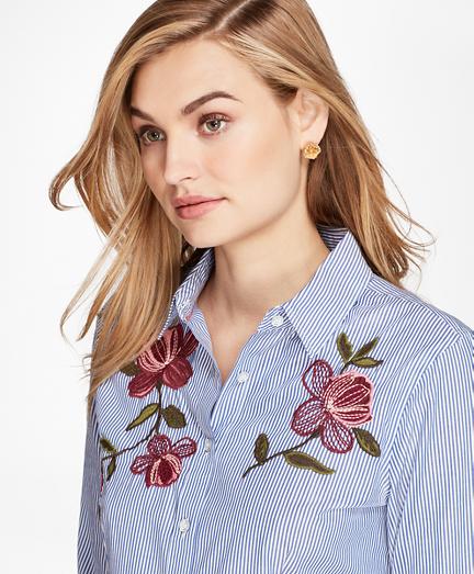 Brooks Brothers Floral-embroidered Striped Cotton Poplin Shirt