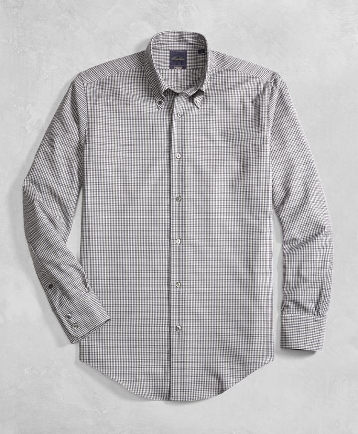 Brooks Brothers Men's Golden Fleece Regent Fit Brookstech Tan Small Check Sport Shirt