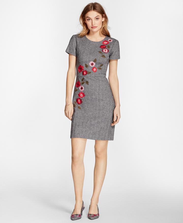 Brooks Brothers Women's Floral-embroidered Herringbone Dress