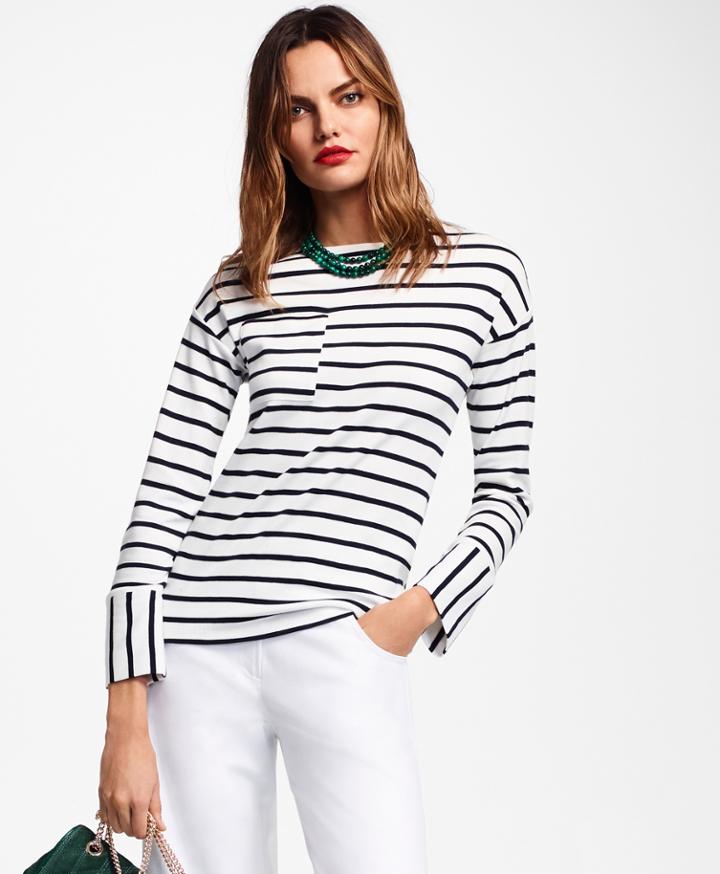Brooks Brothers Women's Striped Cotton Interlock Jersey Top