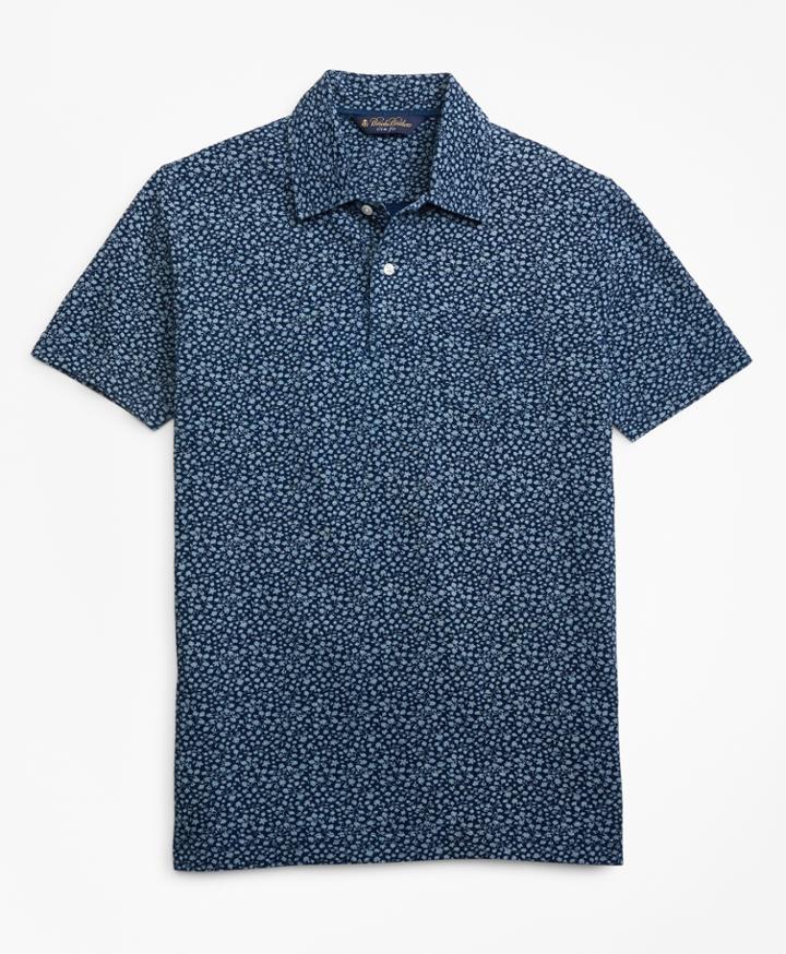 Brooks Brothers Men's Slim Fit Micro-floral Indigo Print Polo Shirt