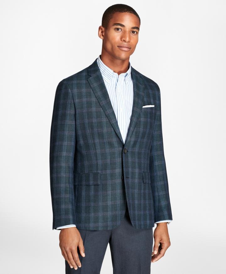 Brooks Brothers Men's Windowpane Wool Linen Twill Sport Coat