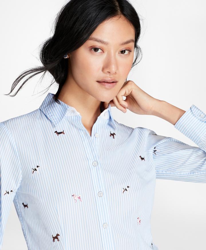 Brooks Brothers Women's Dog-embroidered Cotton Poplin Shirt