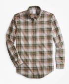 Brooks Brothers Men's Regent Fit Olive Plaid Flannel Sport Shirt