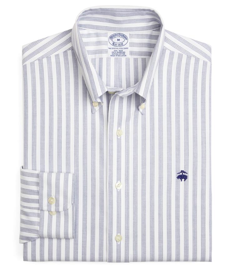 Brooks Brothers Men's Supima Cotton Non-iron Slim Fit Brookscool Quad Stripe Oxford Sport Shirt