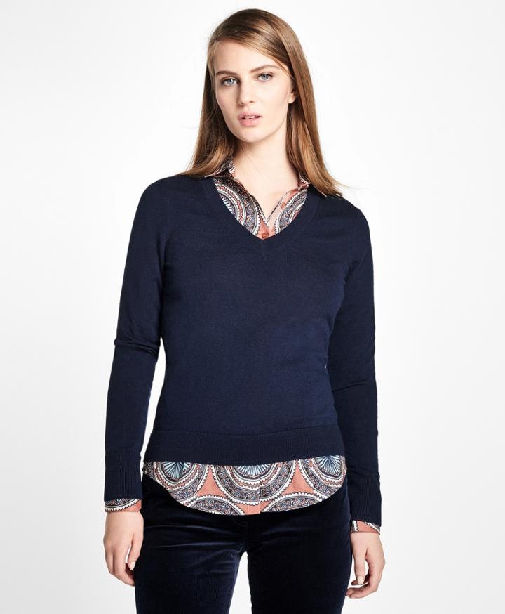 Brooks Brothers Women's Saxxon Wool V-neck Sweater