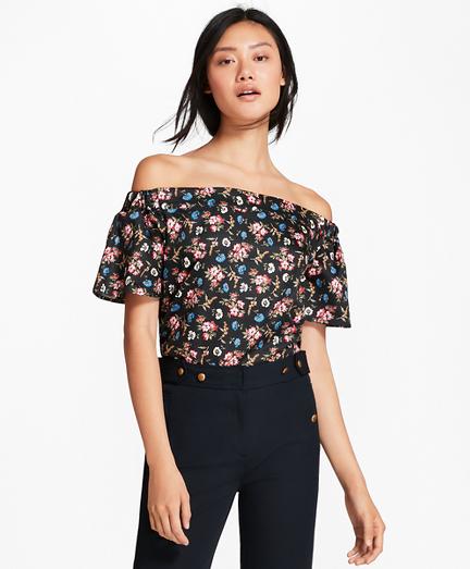 Brooks Brothers Floral-print Cotton Sateen Off-the-shoulder Top