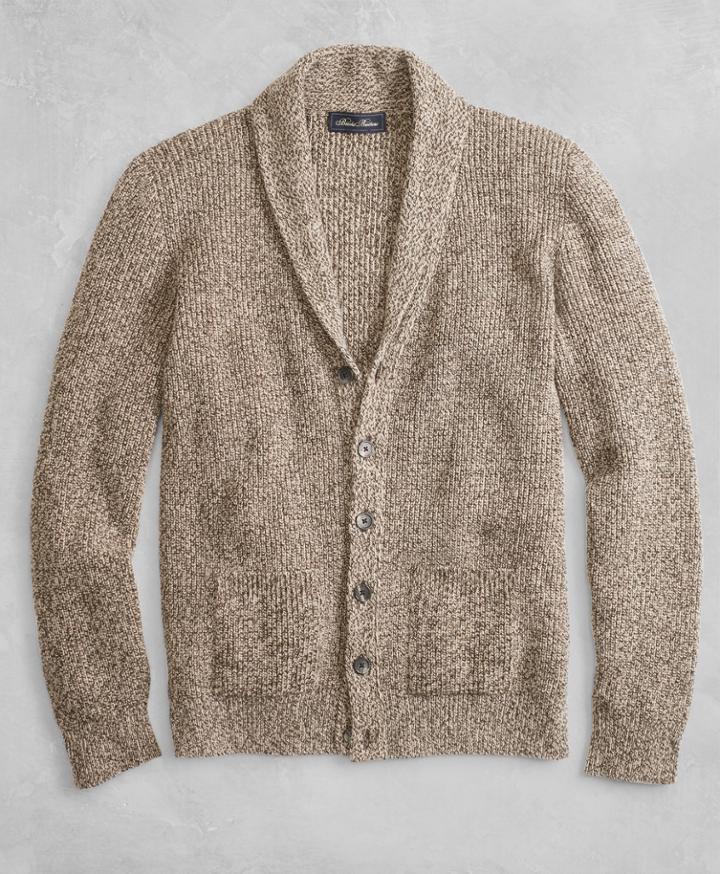 Brooks Brothers Men's Golden Fleece 3-d Knit Marled Alpaca-blend Shawl-collar Cardigan