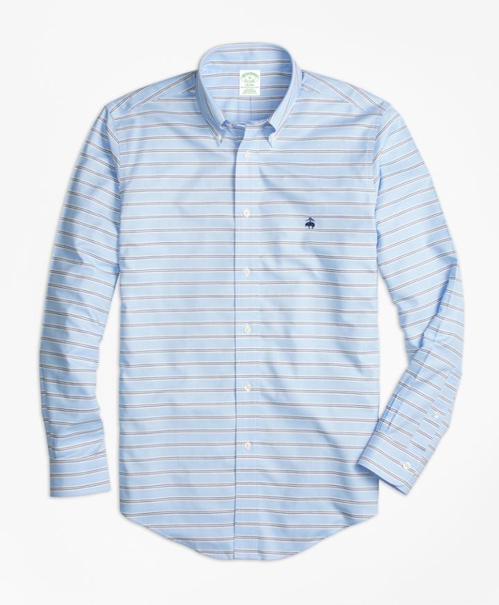 Brooks Brothers Men's Non-iron Milano Fit Bb#1 Horizontal Stripe Sport Shirt