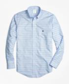 Brooks Brothers Men's Non-iron Milano Fit Bb#1 Horizontal Stripe Sport Shirt