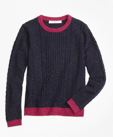 Brooks Brothers Lambswool Fisherman Cable Crewneck Sweater