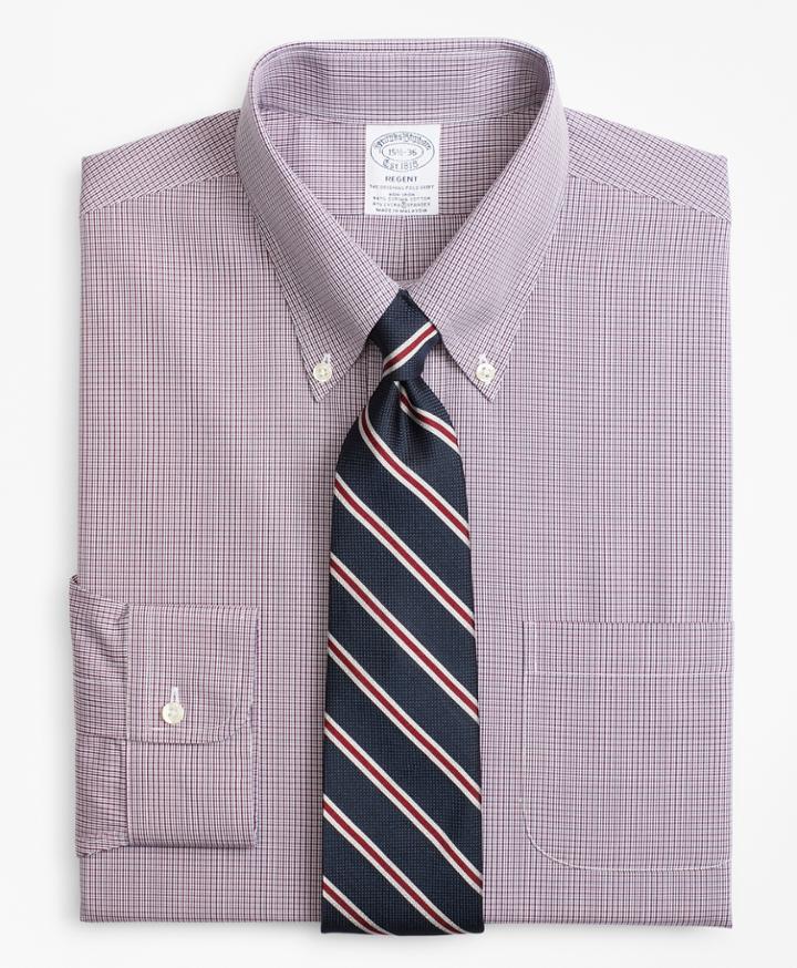 Brooks Brothers Men's Stretch Slim Fitted Dress Shirt, Non-iron Micro-check