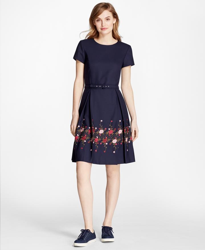 Brooks Brothers Women's Floral-embroidered Stretch Wool Dress