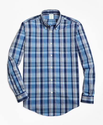 Brooks Brothers Non-iron Milano Fit Heathered Madras Sport Shirt