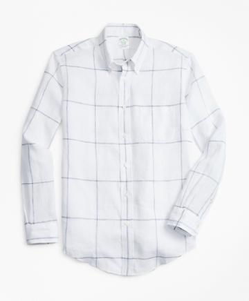 Brooks Brothers Milano Fit Large Windowpane Irish Linen Sport Shirt