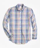 Brooks Brothers Men's Madison Fit Lavender Plaid Irish Linen Sport Shirt