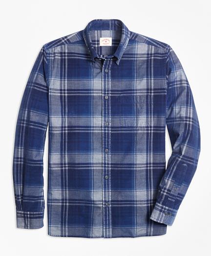 Brooks Brothers Indigo-dyed Tartan Cotton Corduroy Sport Shirt