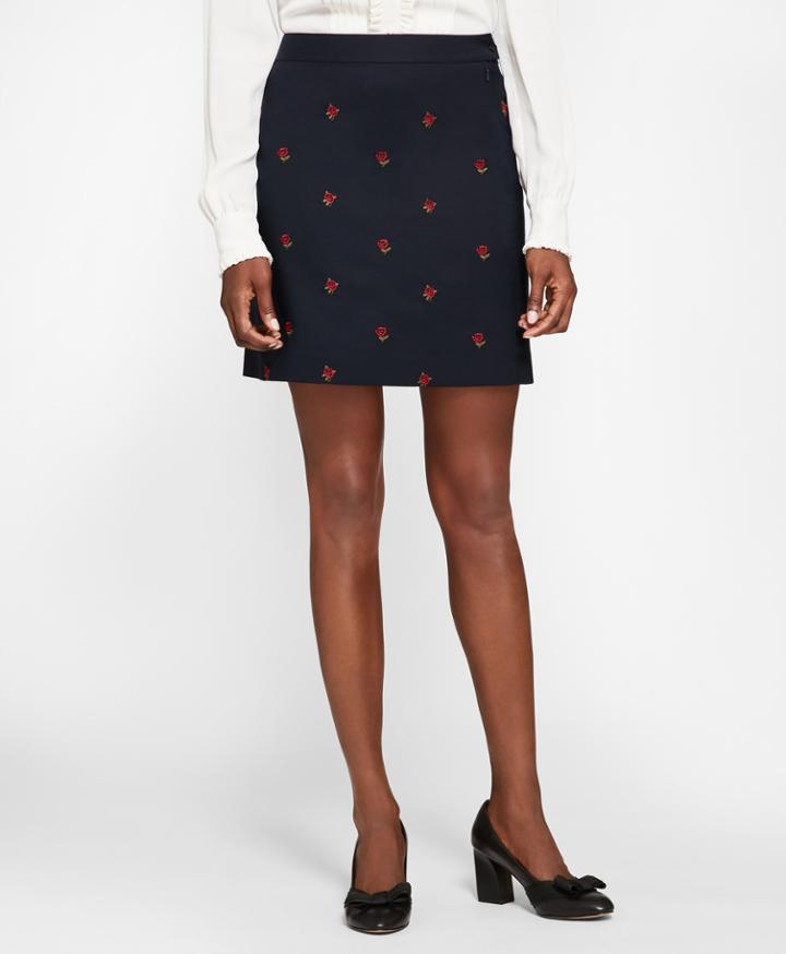 Brooks Brothers Women's Rose-embroidered Hopsack A-line Skirt