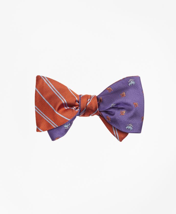 Brooks Brothers Men's Alternating Stripe With Golden Fleece Leaf Reversible Bow Tie