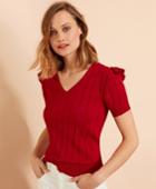 Brooks Brothers Women's Merino Wool Ruffle-trim Short-sleeve Sweater