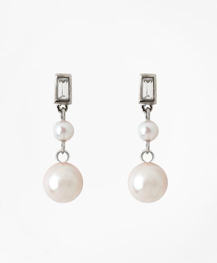 Brooks Brothers Cubic Zirconium Double Glass Pearl Drop Earrings