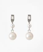 Brooks Brothers Cubic Zirconium Double Glass Pearl Drop Earrings
