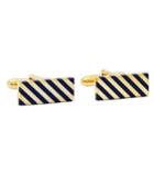 Brooks Brothers Navy And Gold Diagonal Stripe Rectangular Cuff Links
