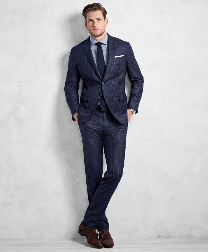 Brooks Brothers Men's Golden Fleece Blue And Navy Plaid Suit
