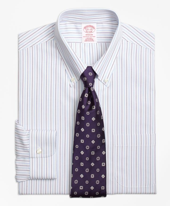 Brooks Brothers Men's Non-iron Regular Fit End-on-end Stripe Dress Shirt